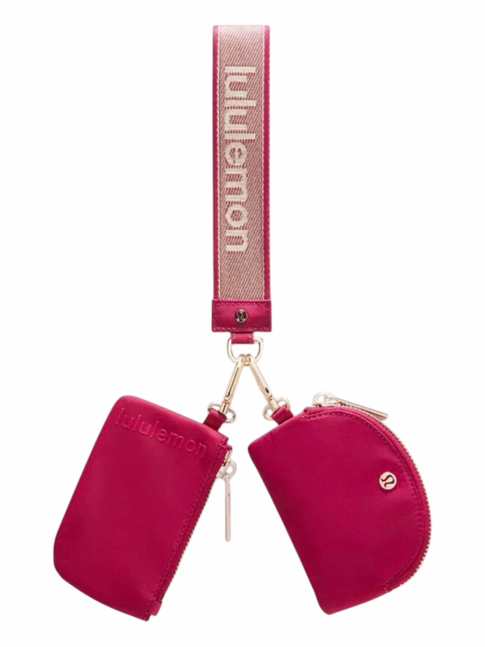 NWT Lululemon Dual Pouch Wristlet *Metallic Wordmark (Berry Rumble/Gold)